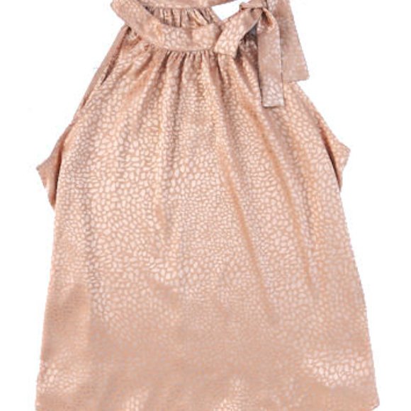 Pink Sleeveless Tie Mock Neck Leopard Tank Top  Size L - Picture 7 of 11